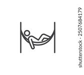 Person lounging in a hammock line icon. linear style sign for mobile concept and web design. Man in hammock outline vector icon. Symbol, logo illustration. Vector graphics