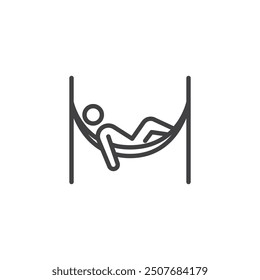 Person lounging in a hammock line icon. linear style sign for mobile concept and web design. Man in hammock outline vector icon. Symbol, logo illustration. Vector graphics