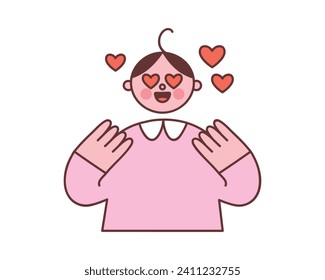 Person in love with hearts for eyes. Vector illustration of a love struck character in cute cartoon style. Isolated elements on white background.