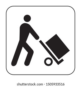 Person and luggage cart solid icon. Man and baggage cart vector illustration isolated on white. Human with baggage trolley glyph style design, designed for web and app. Eps 10