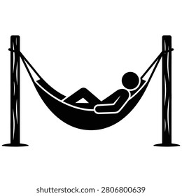 A person lying in a hammock between two wooden posts