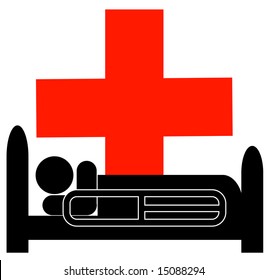persona en cama de hospital con el símbolo de primeros auxilios
