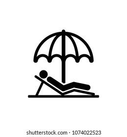 Person lying on a beach under an umbrella vector icon
