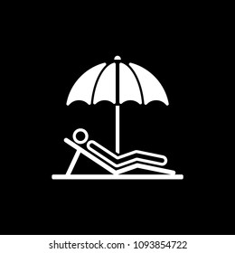 Person lying on a beach under an umbrella vector icon