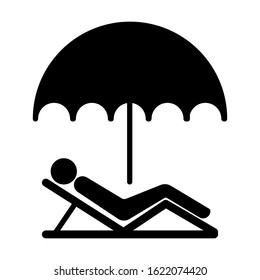 person lying on a beach under an umbrella icon vector