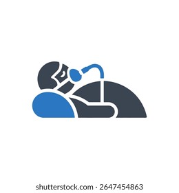 Una persona acostada en una cama con un icono de ventilador