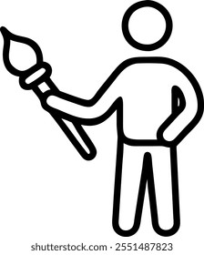 Person with Magic Brush and Floating Paints concept as A person holding a magic brush with floating paints set against a blank background offering space for text or graphics symbol