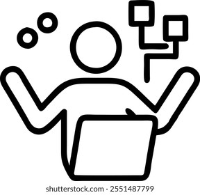 Person with Magic Laptop and Floating Tech Icons concept as A person holding a magic laptop with floating tech icons set against a clean background providing space for text or grap