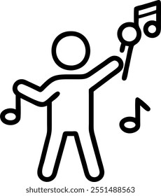 Person with Magic Microphone and Floating Music Notes concept as A person holding a magic microphone with floating music notes set against a blank background offering space for tex