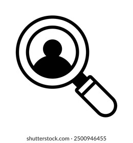 Person with magnifier showing concept vector of recruitment, employee search icon