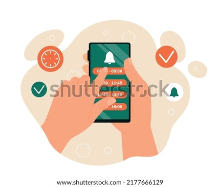 Person make appointment. Character on smartphone puts mark on certain date and time. Mobile application for planning and scheduling. Time management concept. Cartoon flat vector illustration