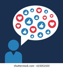 Person make Likes and loves symbols, social sites concept, vector illustration