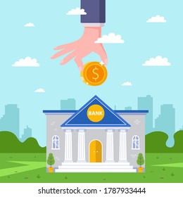 una persona hace una contribución rentable al banco. recibir ingresos del depósito. ilustración vectorial plana.