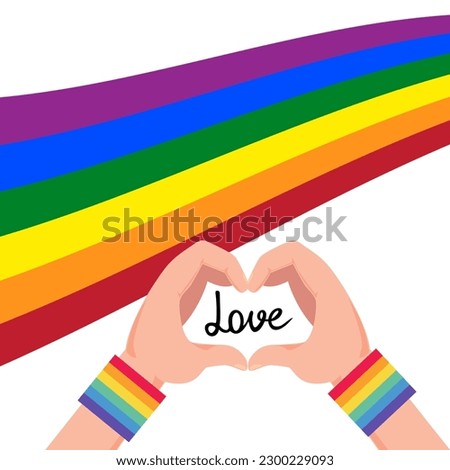 Person making heart with their hands and gay flag in the background