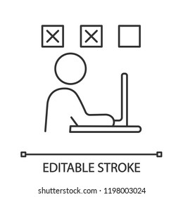 Person making mistakes linear icon. Overwork. Thin line illustration. Number of mistakes increasing. Exhaustion. Failing test. Frustrated man. Vector isolated outline drawing. Editable stroke