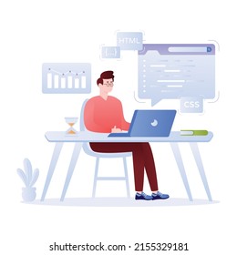 Person making a page, flat illustration of web development 

