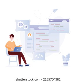 Persona haciendo una página, ilustración plana del desarrollo web 


