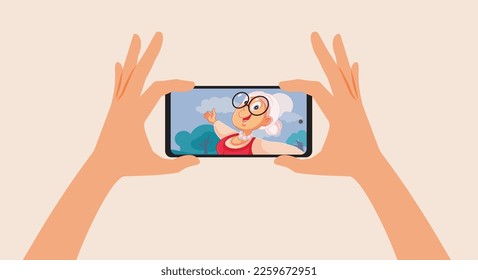 Persona haciendo una videollamada hablando con la caricatura de una abuela vectora
Feliz abuela usando la tecnología para comunicarse con su familia