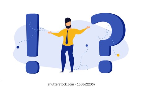Hombre de la persona hizo el signo de interrogación Vector concepto ilustración personas. Personaje de dibujos animados de negocios hombre de negocios responder ayuda. Preguntas frecuentes sobre la Asistencia del problema de confusión. Fondo de pensamiento de oficina de elección frecuente
