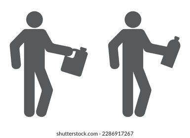 person man with bottle jerry can icon set