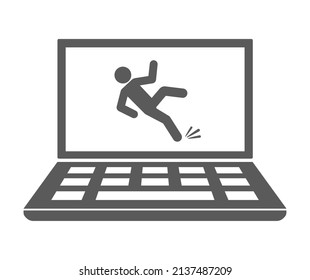 Person man fall accident on screen of laptop computer icon