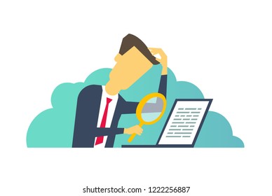 Person man looking through magnifier magnifying. Business search