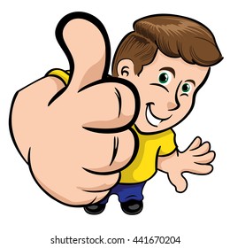 Person man in perspective making positive sign with his thumb