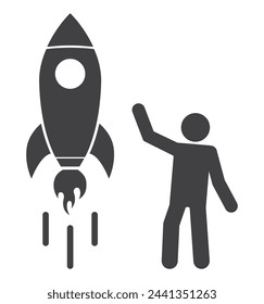 Person man with rocket launch startup icon