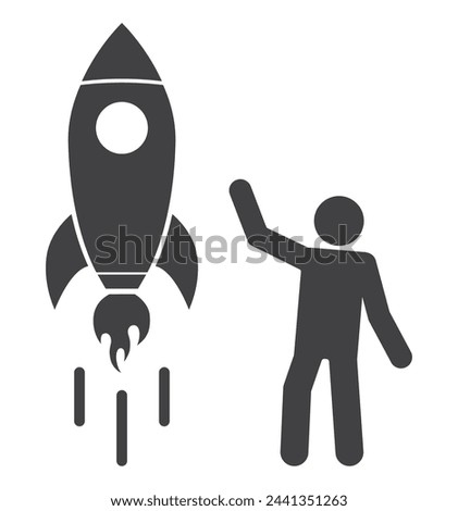 Person man with rocket launch startup icon