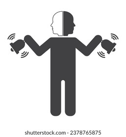 Hombre de persona con dos caras sujetan el icono de la campana