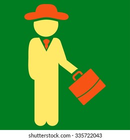 Person Manager vector icon. Style is bicolor flat symbol, orange and yellow colors, rounded angles, green background.