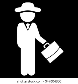 Person Manager vector icon. Style is flat symbol, white color, rounded angles, black background.