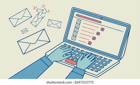 Person managing emails and tasks on a laptop, depicting digital communication, online work, and productivity.
