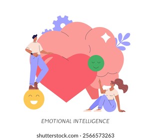 Person managing and improving emotional intelligence. Self control feeling, balance of emotions and brain. Concept of personal soft skills, mental health, self regulation. Vector illustration