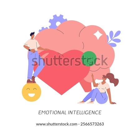 Person managing and improving emotional intelligence. Self control feeling, balance of emotions and brain. Concept of personal soft skills, mental health, self regulation. Vector illustration