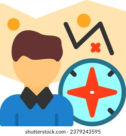 Person with a map and compass for direction Flat Vector Icon
