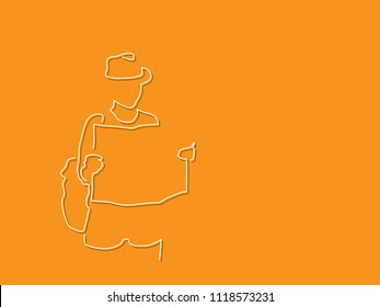 Person with a map line drawing, vector illustration design. Holidays collection.