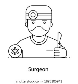 
Person with mask conceptualizing surgeon in linear outline icon