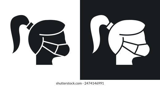 Person in mask icon set. Man wearing a medical face mask vector symbol. Mask sign.