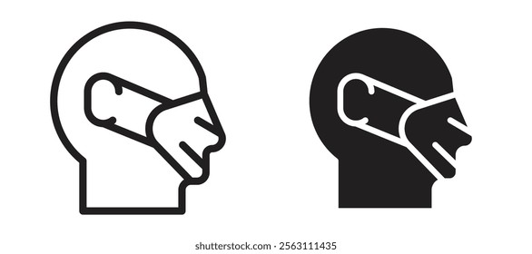 Person in mask icons in black line and filled versions