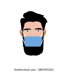 Person with a mask. Man in protective mask covid 19. Hipster be careful . Cv icon - stock vector