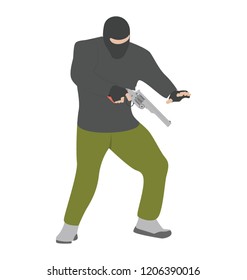 
A person with mask is ready to attack on enemy 
