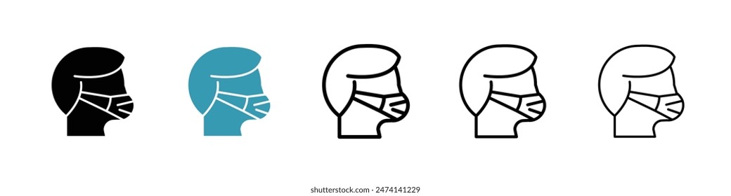 person in mask vector icon set. man wear mask vector symbol. medical face mask sign for UI designs.