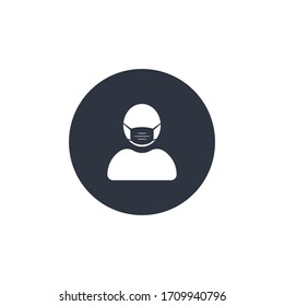 person with medical mask. vector symbol round icon on white background