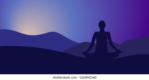 person meditating on high mountain in sunrise background vector illustration EPS10