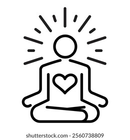 A person in meditation, symbolizing mindfulness, inner peace, and personal growth round line vector icon with editable stroke