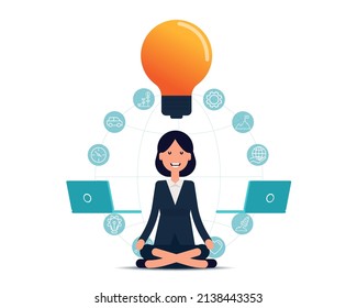 Person with meditation workflow before working. Mind and emotions