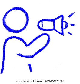 Person With Megaphone Icon Crayon Chalk Drawing Vector