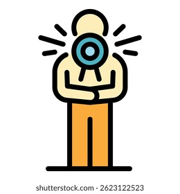 Person with a megaphone icon. Outline person with a megaphone vector icon color flat isolated