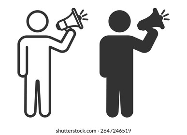 Person with megaphone icon silhouette set on transparent background